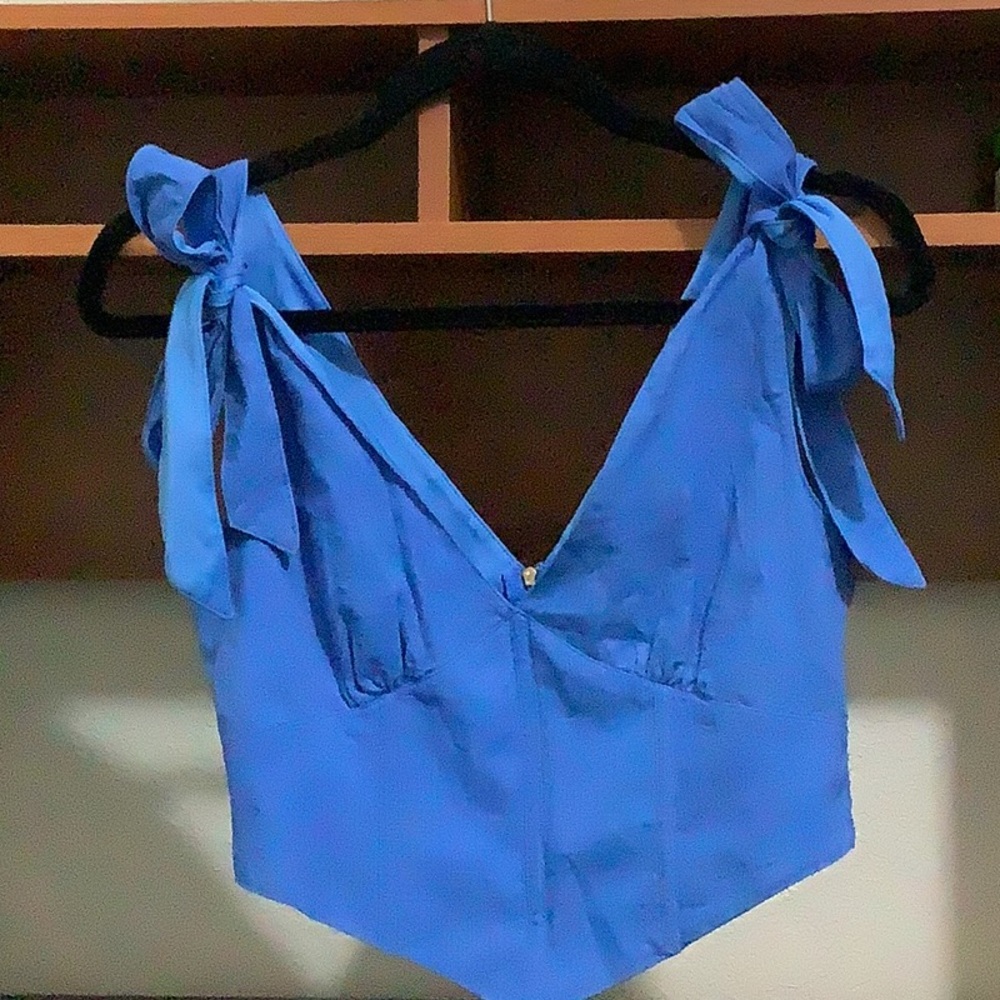 Royal Blue Sleeveless Asymmetrical Tie Front Top